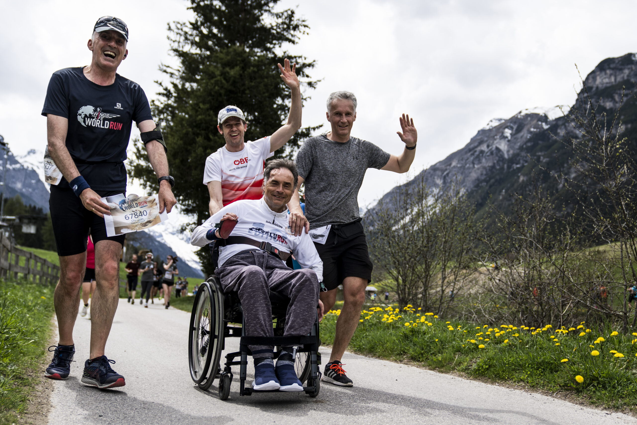 Participant/s perform during the Wings for Life World Run – App Run in Trins, Austria on May 07, 2023.